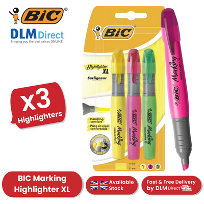 BIC Highlighters XL Assorted Fluorescent Colours 3 Pack