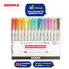 Zebra Mildliner Dual Tip Highlighter Pens Set of 15 Pastel Colours with Brush and Bullet Tip Ink