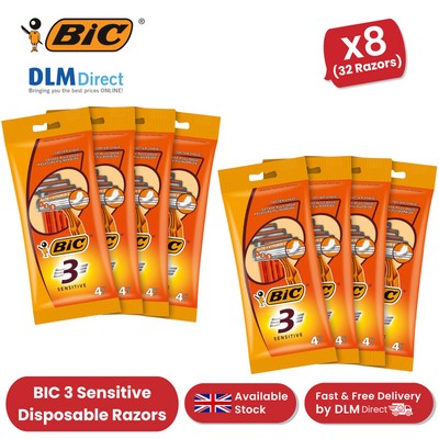 BIC 3 Sensitive 3-Blade Disposable Razors for Men Aloe + Vitamin E - 8 Pack