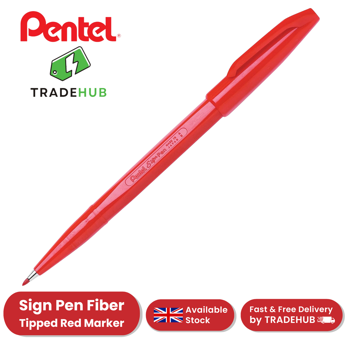 Pentel Sign Pen Red Markers - Smooth Fiber Tip for Writing, Drawing & Sketching