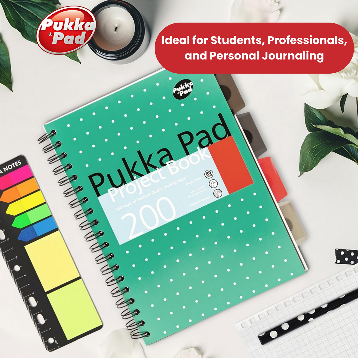 Pukka Pad White B5 Project Book 200 Pages Wirebound Project Book, Ruled/Margin