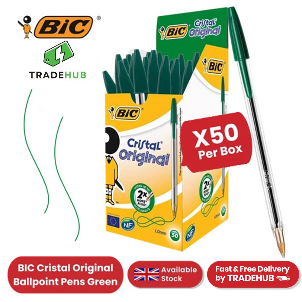 BIC CRISTAL MEDIUM BALL POINT PEN GREEN - BOX OF 50 - 1 to 5 Packs