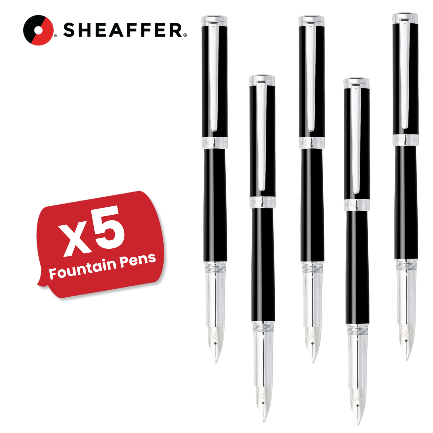 Sheaffer Black Intensity Onyx Fountain Pens Chrome Trim & Medium Nib - 1-5 Packs