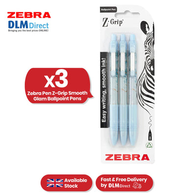 Zebra Z-Grip Ballpoint Pens Pastel Blue Marble Retractable Pens, 3 Pcs Black Ink Biros for School