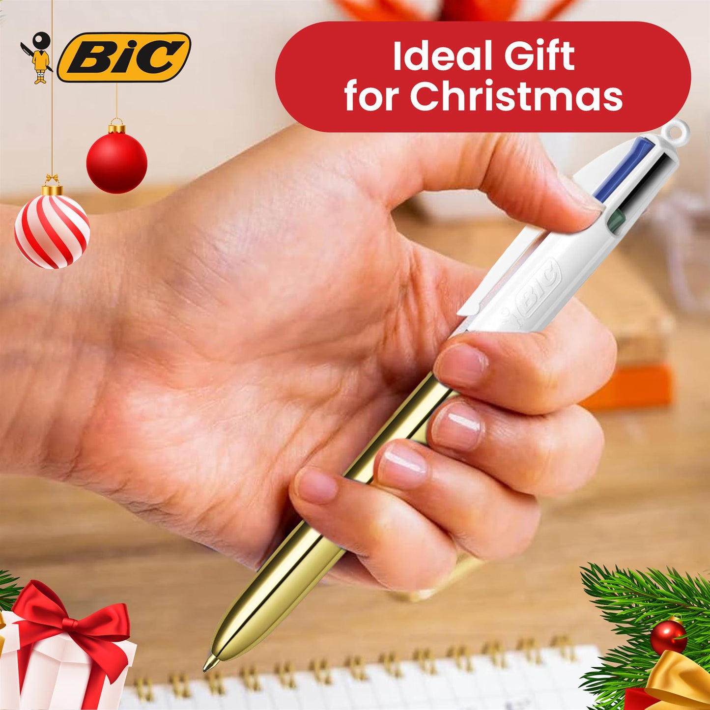 Bic 4 Colour Shine - Christmas Blister 1 Gold, 1 Silver, and 1 Red Pen