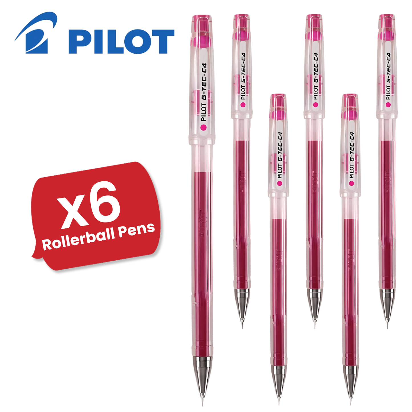 Pilot G Tec C4 Gel Rollerball Pens Microtip Extra Fine 0.4mm Gel Ink - Pink