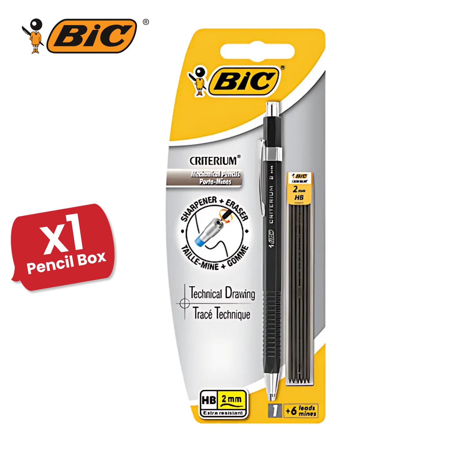BIC Criterium 2mm Lead Mechanical Pencil  Plus 6 Leads),Black - Pack of 1 to 5
