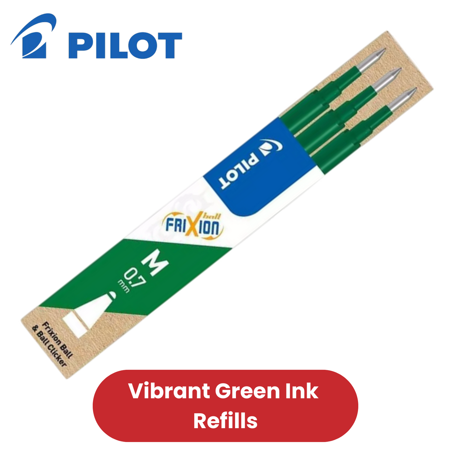 Pilot Frixion Refills 0.7mm Green (Pack of 3) Office, School & Home Use