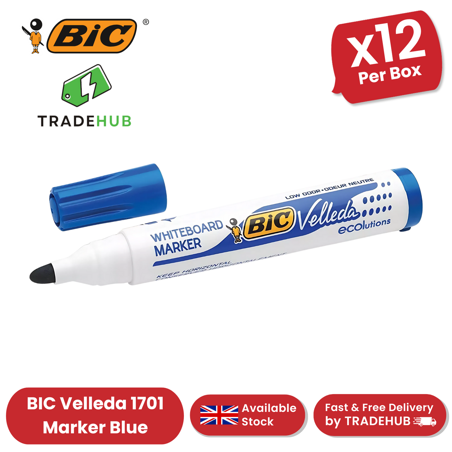 BIC Velleda 1751 ECOlutions Whiteboard Markers Green - Box of 12 BIC VELLEDA MARKER 1701 BLUE - PACK OF 12