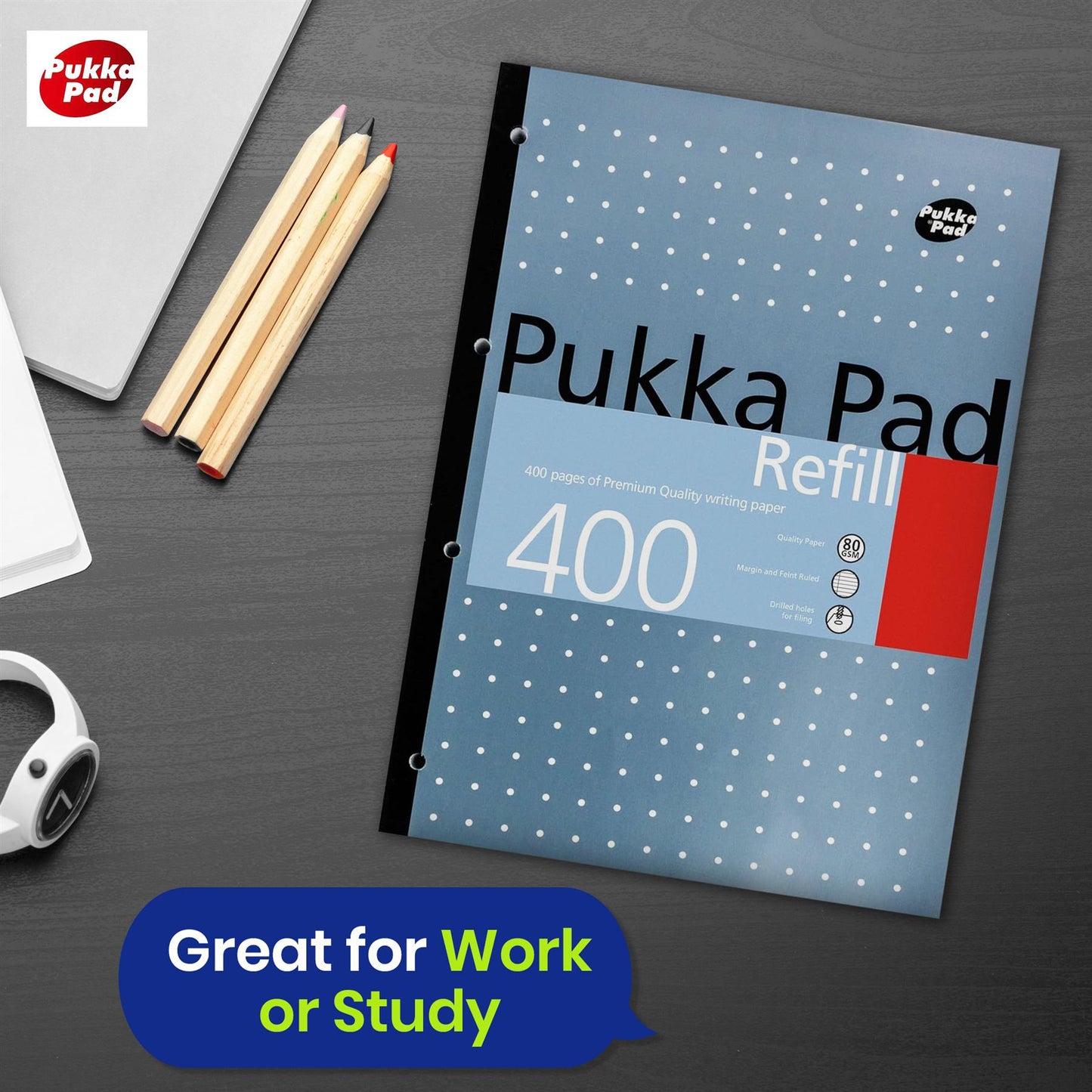 Pukka Pad A4 Refill Notepad with 400 Pages of 80GSM Paper, ,Blue,White,Pink,Silver - Pack of 5