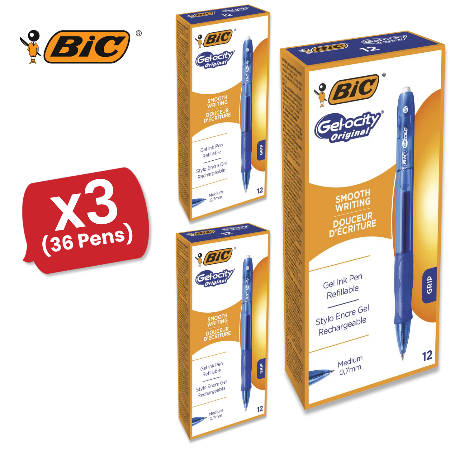 BIC Gelocity Clic Box 12 Blue (Original) - 1 to 5 Packs