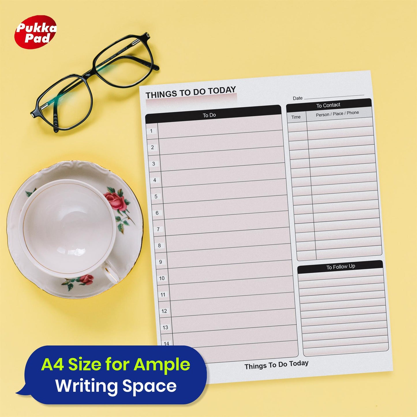 Things to Do Today Pad with Pre-Printed Sections and Hardback Cover for Planning