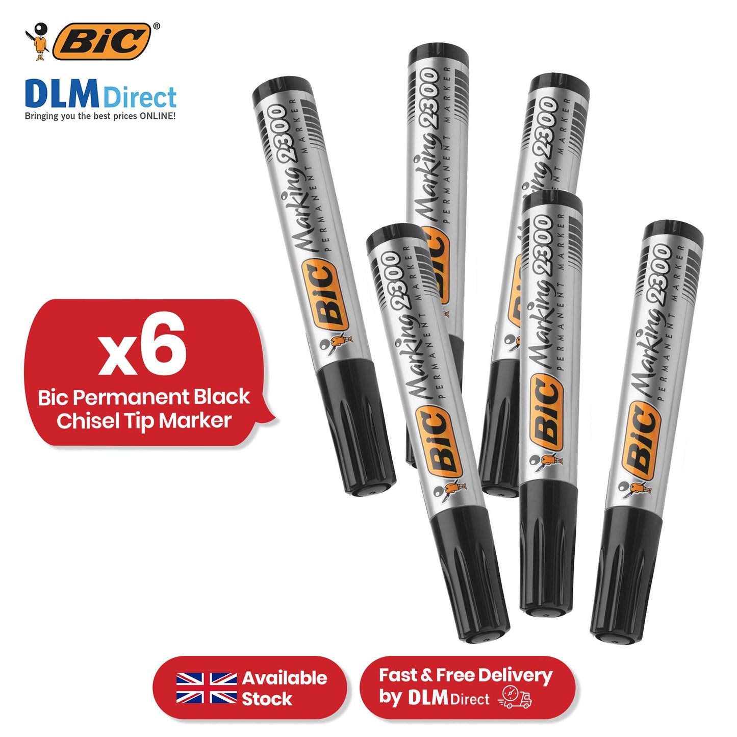 BIC Marking 2300 Permanent Marker - Chisel Tip Long-lasting Ink Black Marker Pen for School