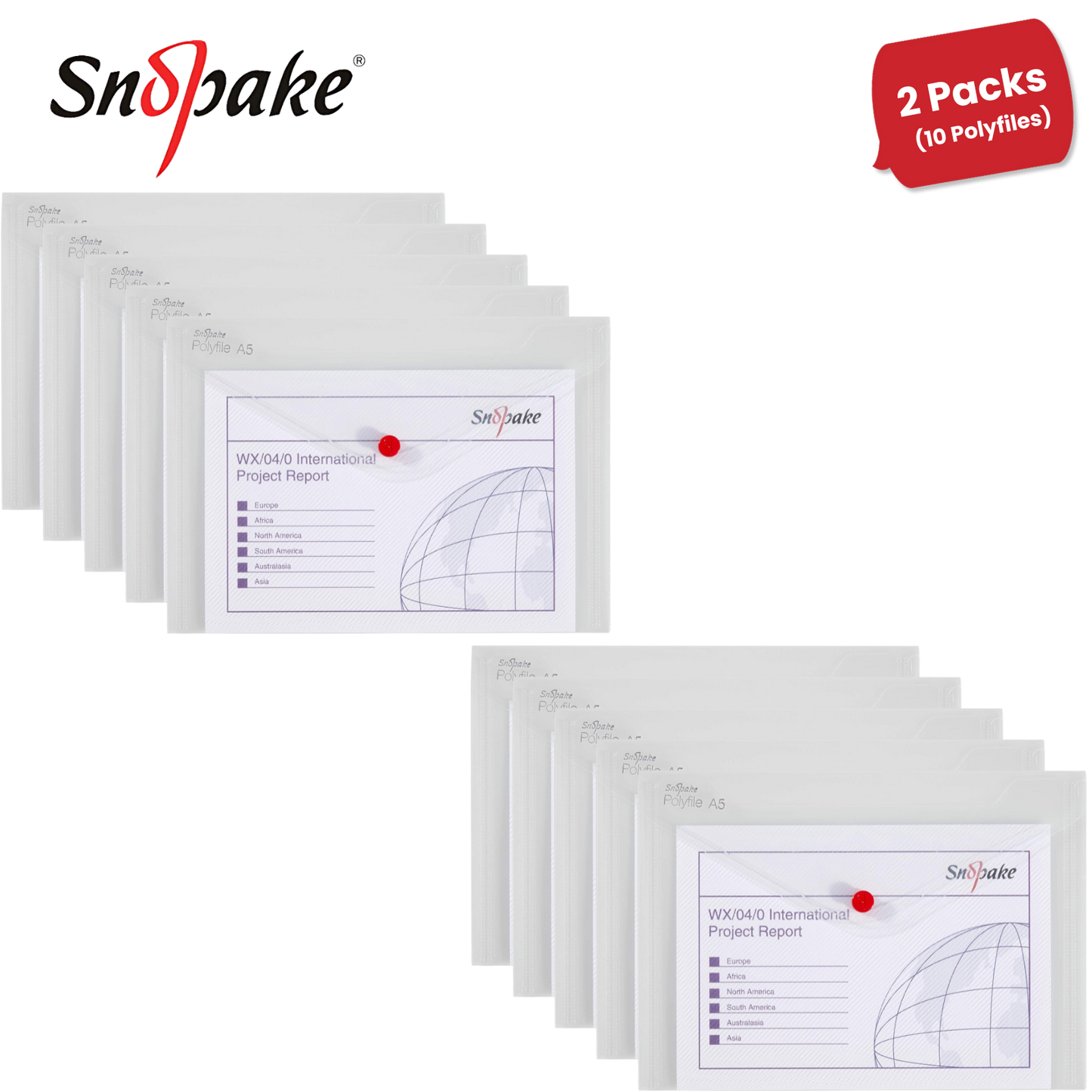 Snopake A5 Clear Polyfile Wallets - Strong & Reliable Document Holders Pack of 5