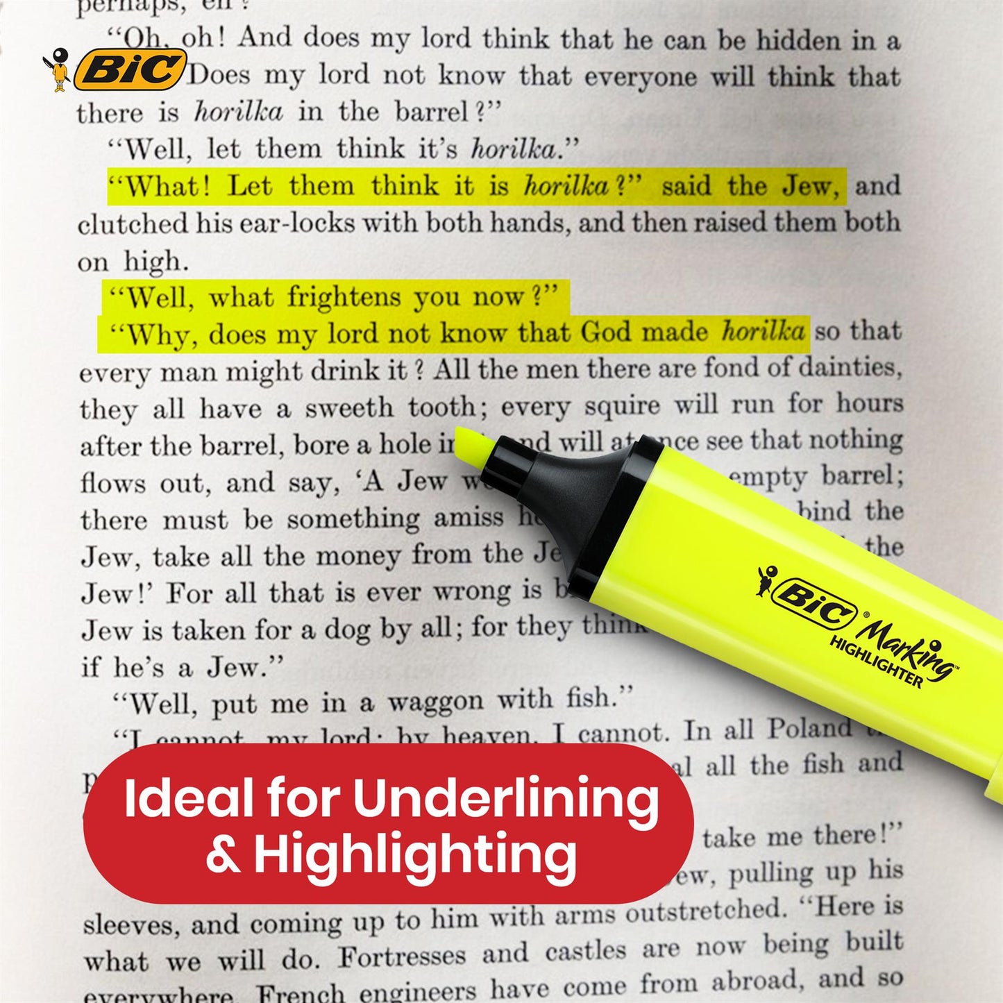 BIC Marking Highlighter Flat Marker Pack of 2 Neon Yellow, Modular Tip for Bold and Precise Tasks, Quick-Dry Ink, Ideal for Work, School, and Projects