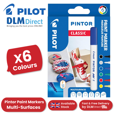 Pilot Pintor Fine 6-Color Set - Black, White, Blue, Red, Green, Yellow Markers