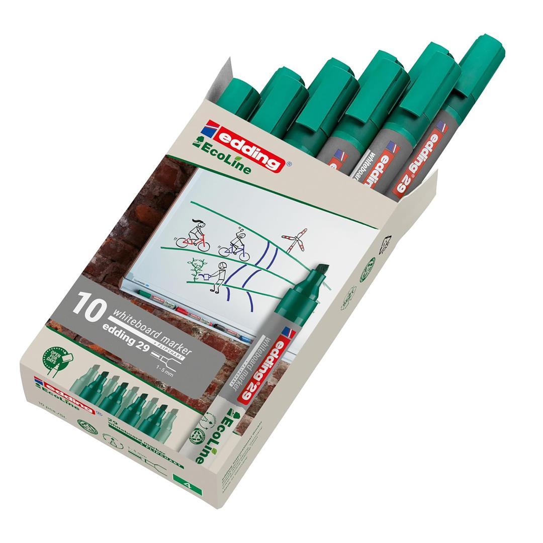 edding 29 Ecoline whiteboard marker - green - box of 10 whiteboard pens - chisel tip 1-5 mm