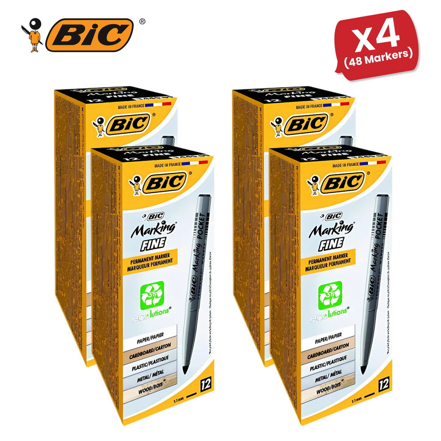 Bic Pocket Permanent Black Bullet Tip Marker (Pack of 12) 8209021 - 4 Packs