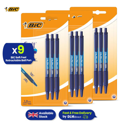 BIC Soft Feel Ballpoint Pens - Blue - 3 Blister Packs of 3
