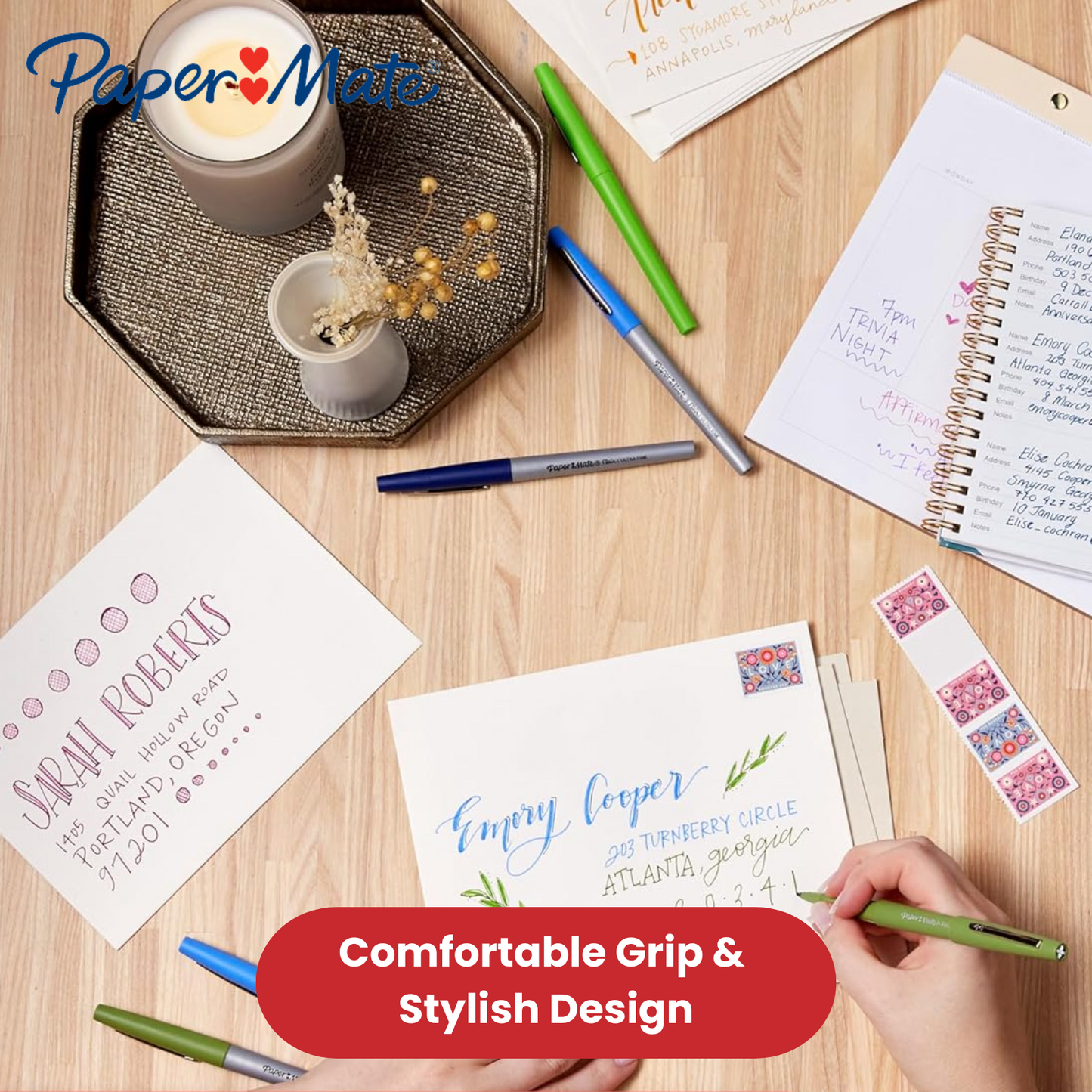 Paper Mate Flair Felt Tip Pens Candy Pop (12-Pack) - Vibrant Colors No-Bleed Ink