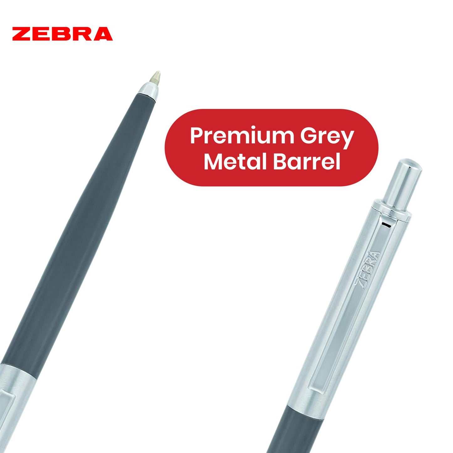 Zebra Ballpoint, Stainless Steel Retractable Pen Refillable Fine Point Biro for Presentation, Meeting & Assignments