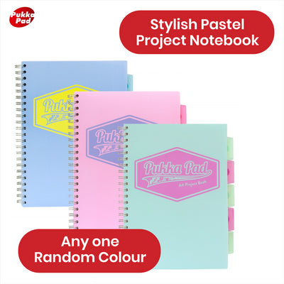 Pukka Pad Project Book - Assorted Pastel Divider Notebook, 200 Pages A4 Notepad for Meetings