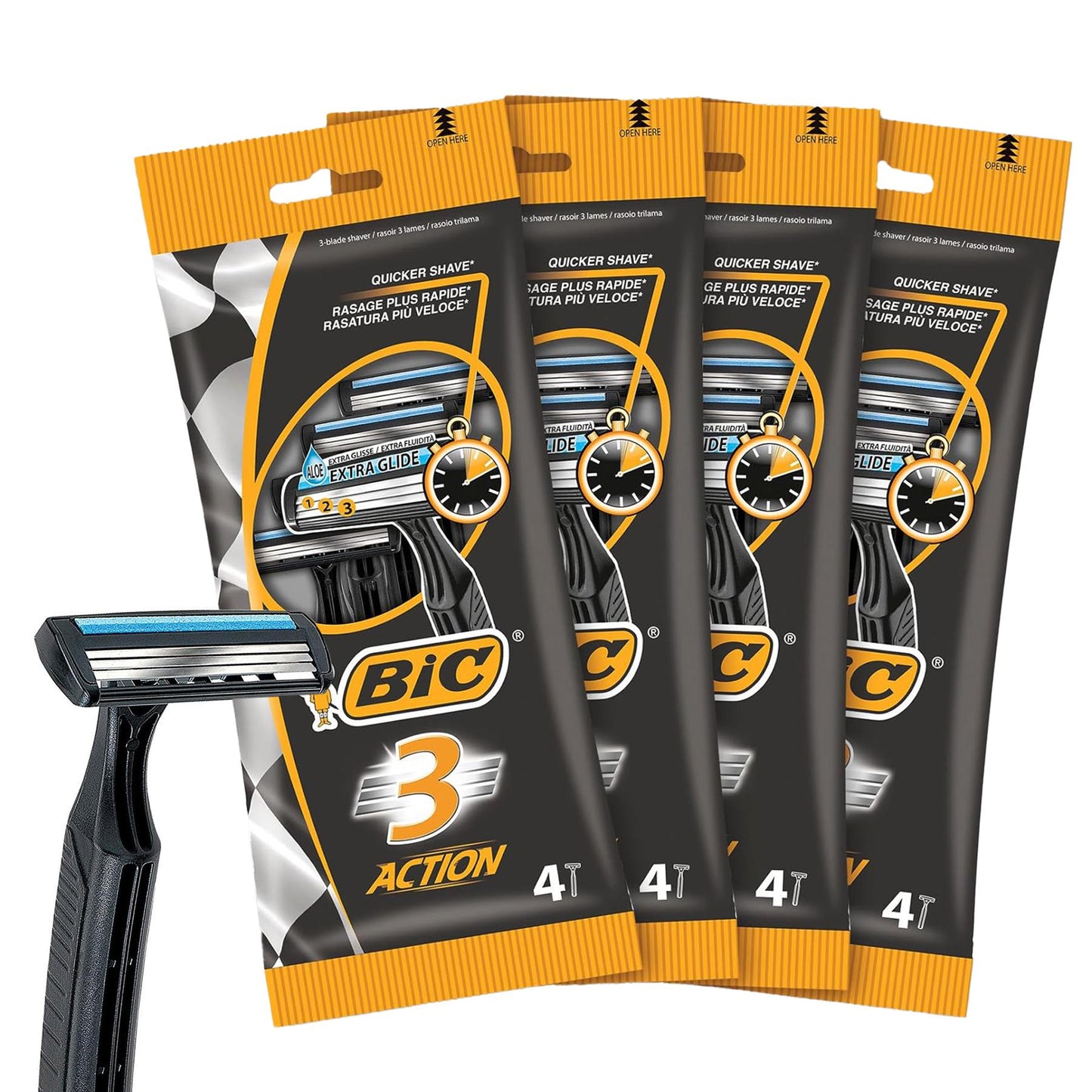 BIC 3 Action Mens Razor 16 Pack for Home or Travel Use