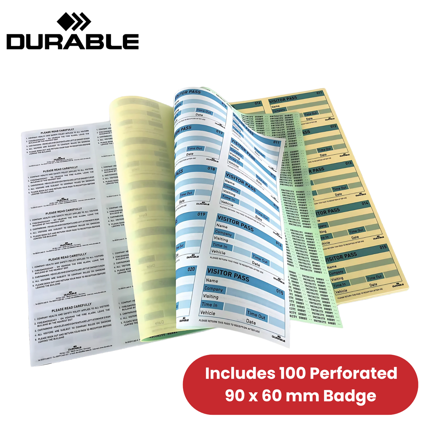 Durable Visitor Book 100 Refill Pack - 100 Perforated 90 x 60 mm Visitor -1 to 5