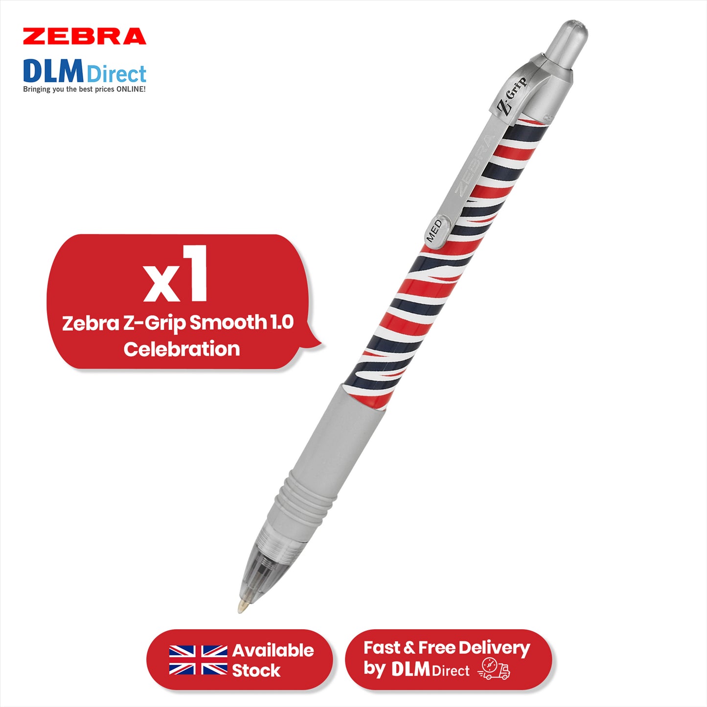 Zebra Z-Grip Ballpoint British-Inspired Uni-Ball Pen, 1.0 mm Nib Retractable Pen for Events