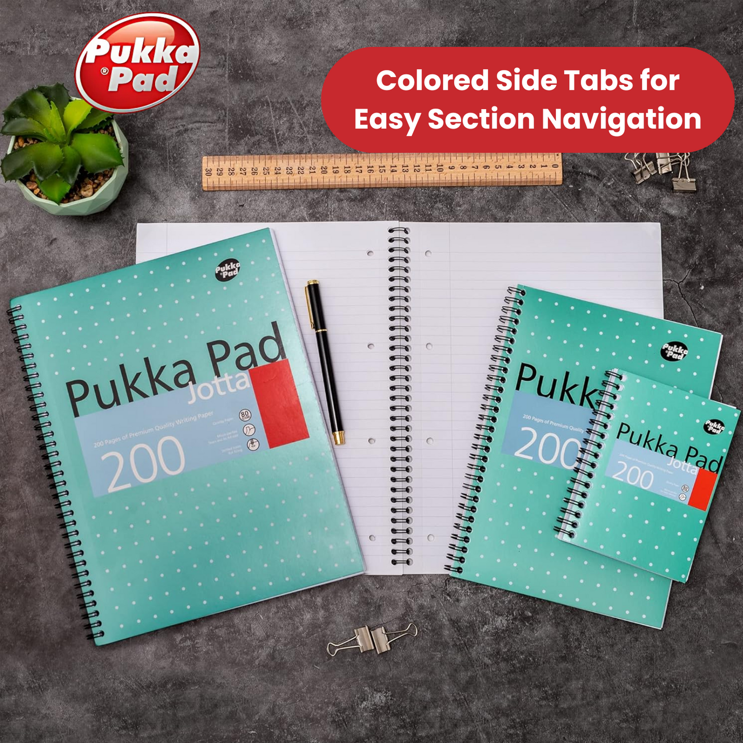 Pukka Pad A4+ Metallic Jotta Notebook, Green Wirebound, 200 Pages 80gsm