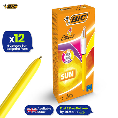 BIC 4-Colour Sun Pens Pack of 12 Medium Points for Office & Home