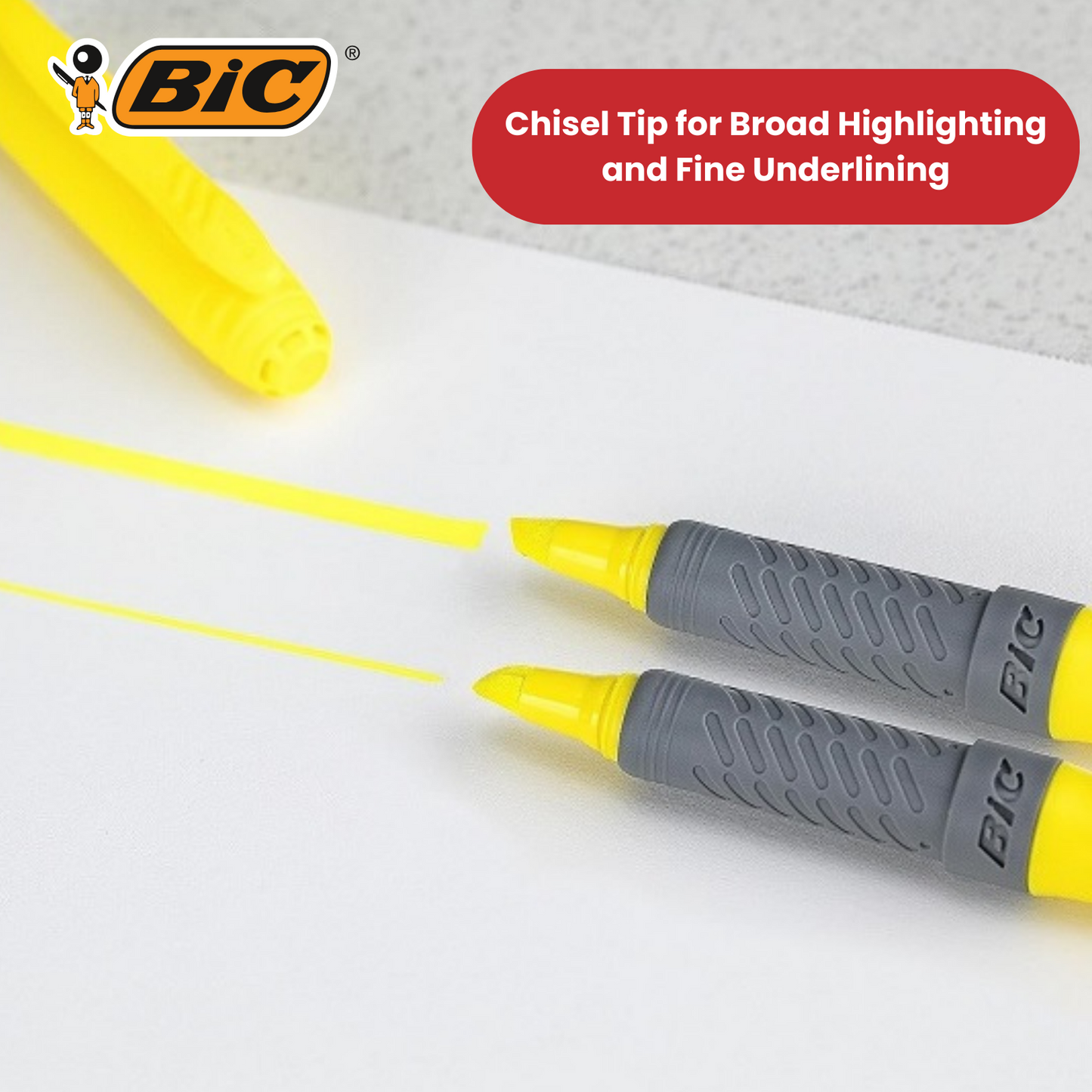 Bic Briteliner Grip Highlighter Pen Yellow - Pack of 12