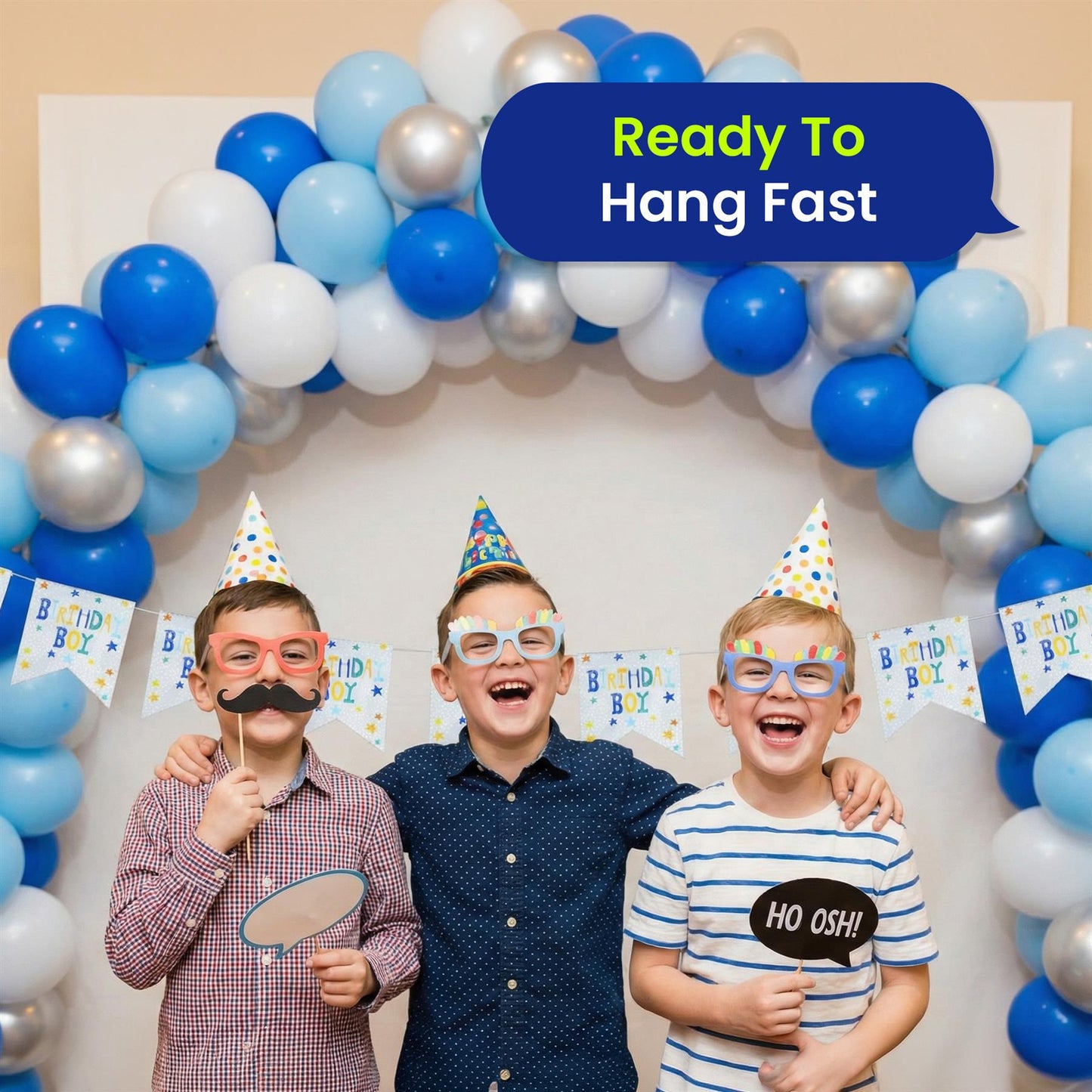On The Wall Birthday Boy Bunting 4m with 10 Flags, Blue Reusable Party
