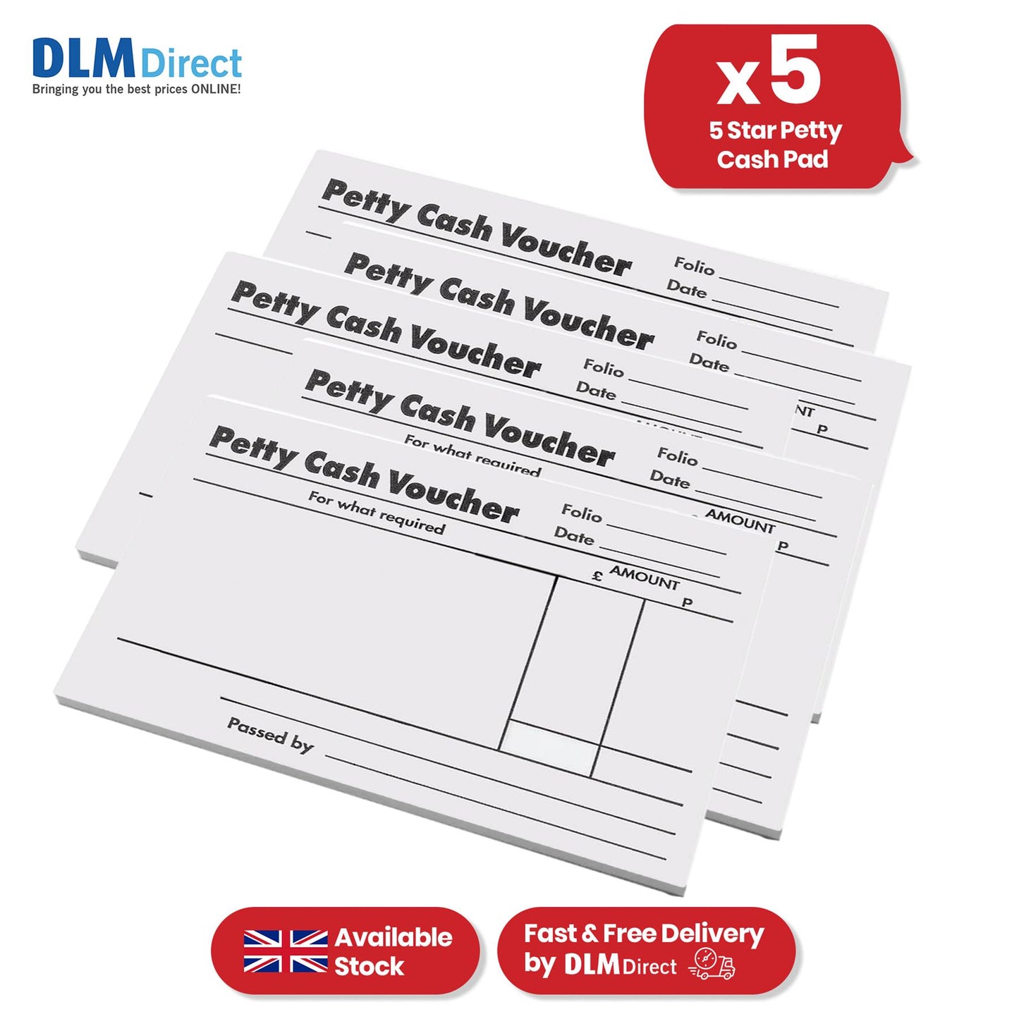 5 Star Petty Cash Pad - 80 Sheets Finance Record Receipt Book for Cash Expenses & Receipts