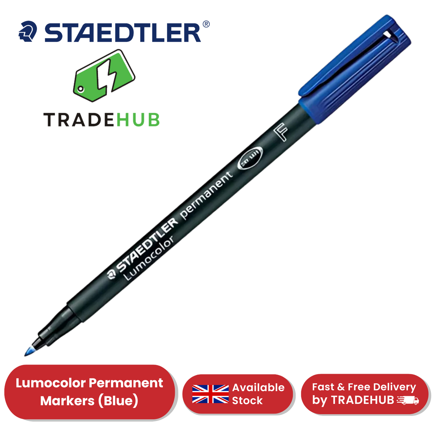 STAEDTLER Lumocolor Permanent Fine Blue Marker Pens Quick-Dry Ink Multi-Surface