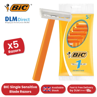 BiC Single Blade Sensitive Razors for Sensitive Skin, Everyday Use - Pack of 5