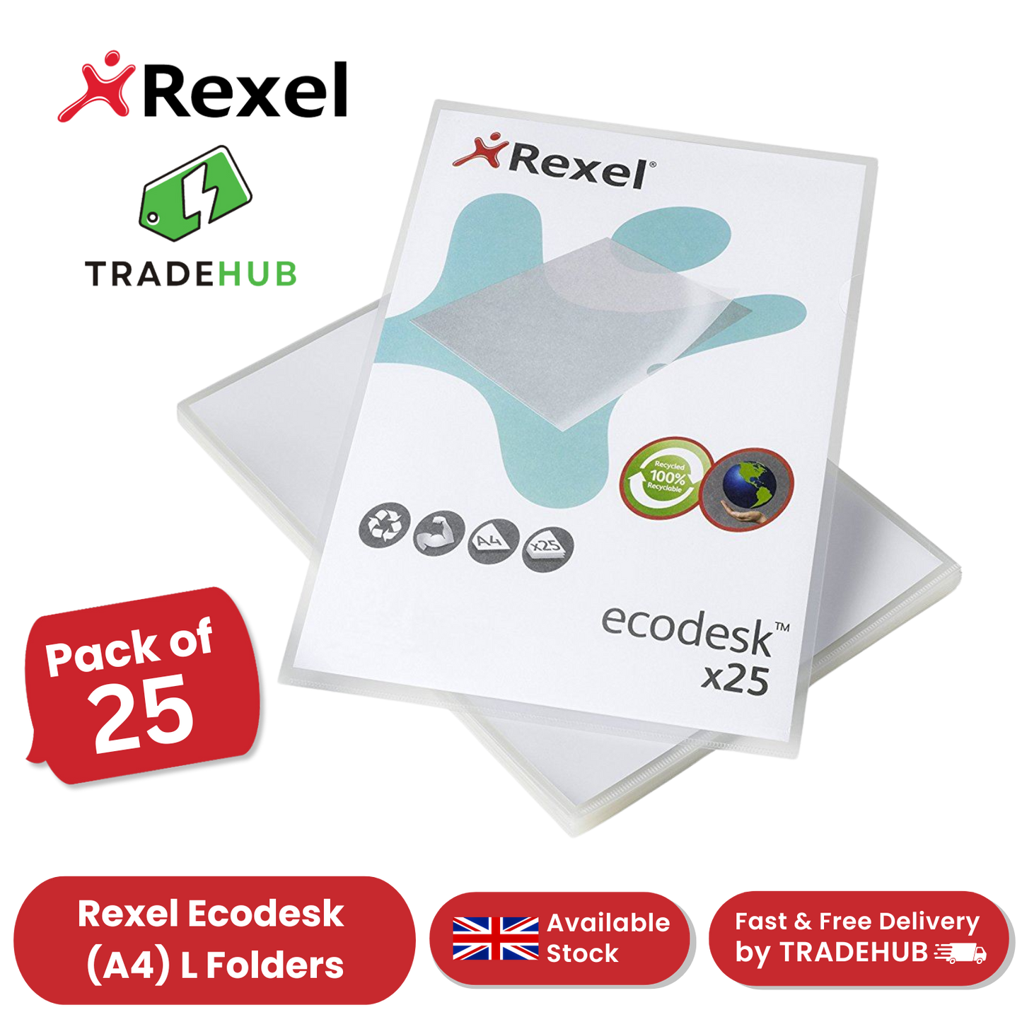 Rexel Ecodesk (A4) L Folders Pack of 25 Folders - 1 to 5 Packs