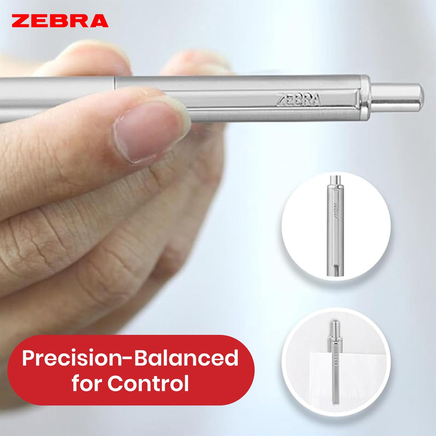 Zebra Ballpoint, Stainless Steel Retractable Pen Refillable Fine Point Biro for Presentation, Meeting & Assignments-Silver