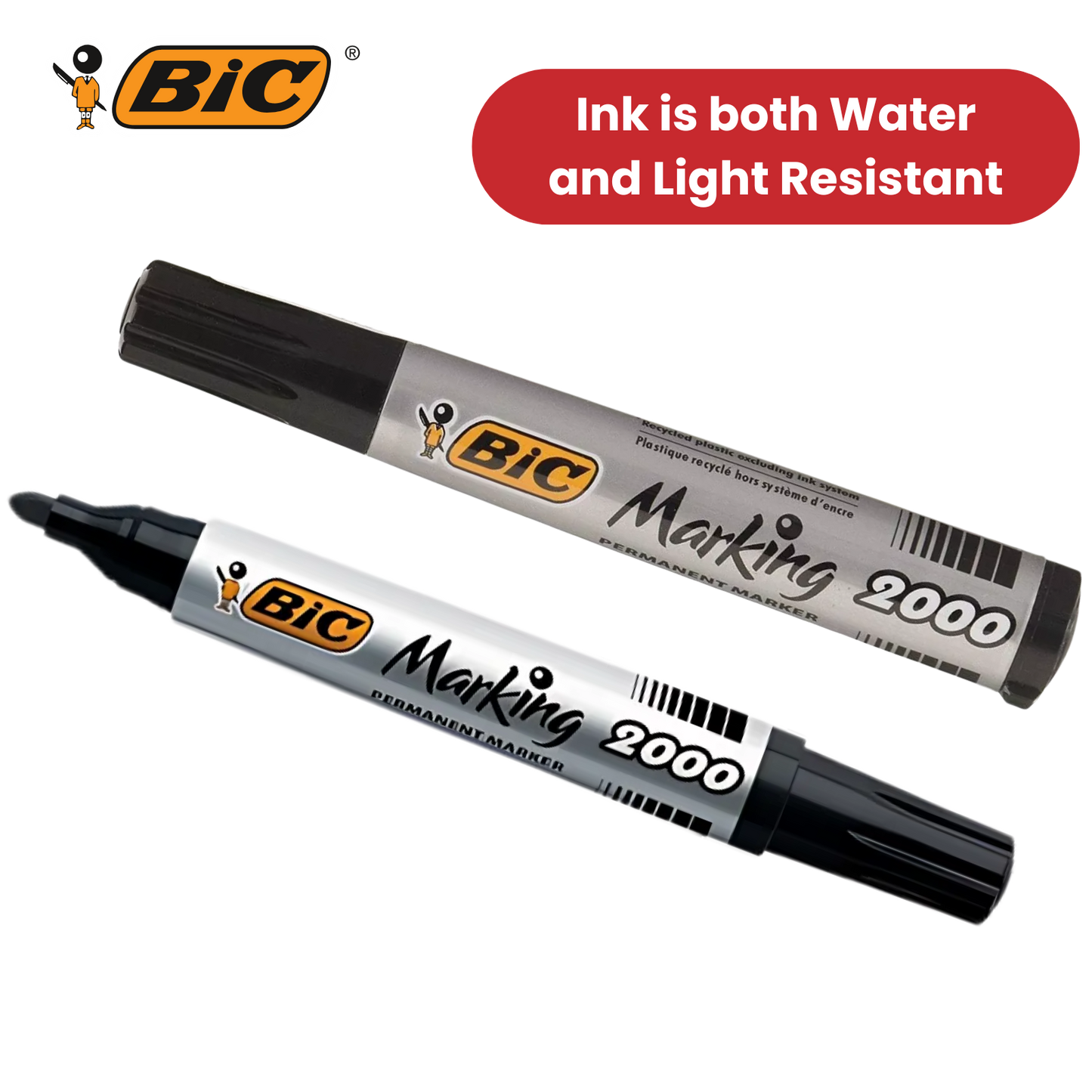 Bic 2000 Permanent Black Bullet Tip Marker 820915 - Single Pen Pack 2 to 36