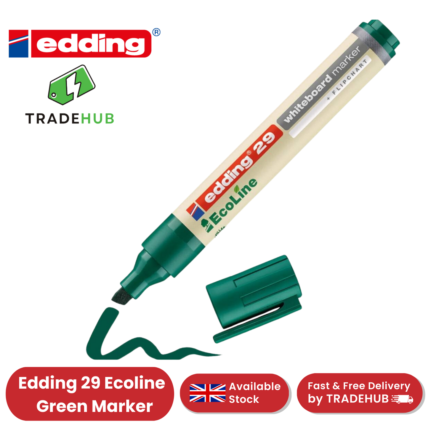 Edding 29 Ecoline Whiteboard EcoFriendly Multiple Markers Chisel Tip 1-5mm Green