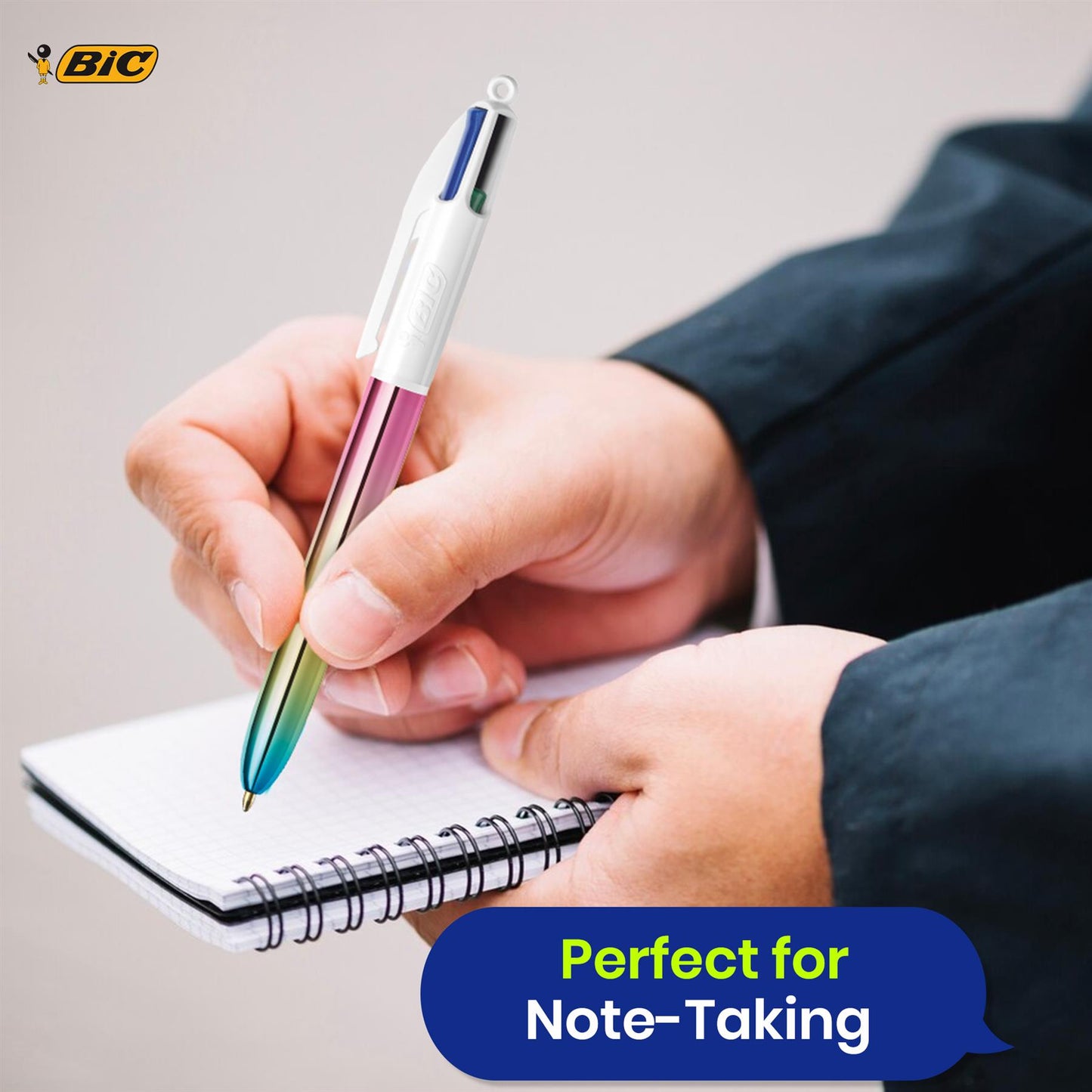 BIC 4-Colour Gradient Pens Pack of 3 Retractable Medium Point for Office School Home
