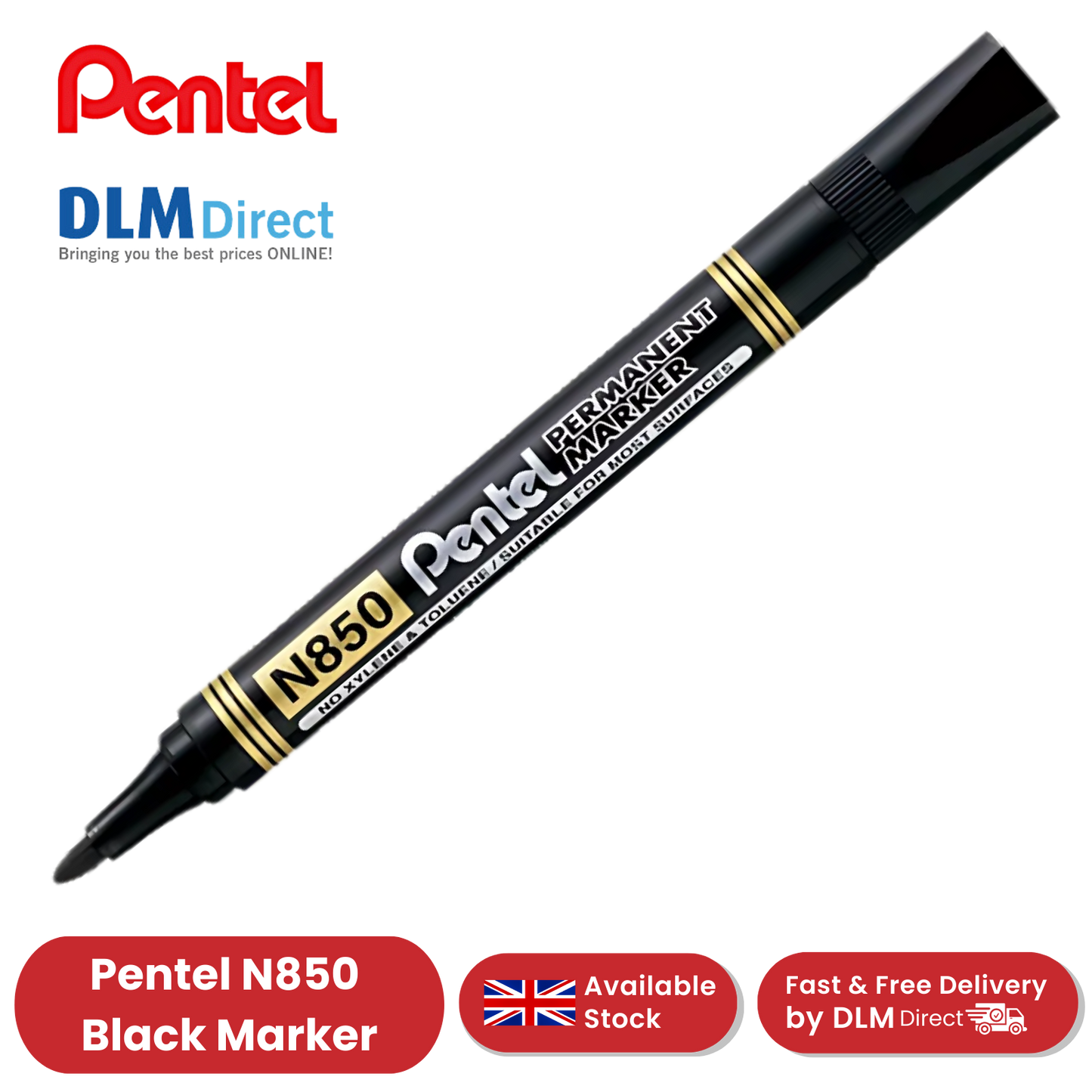 Pentel N850 Permanent Bullet Tip Black Marker