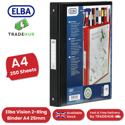 ELBA VISION 2-RING BINDER A4 25MM BLK - 1 to 5 Packs