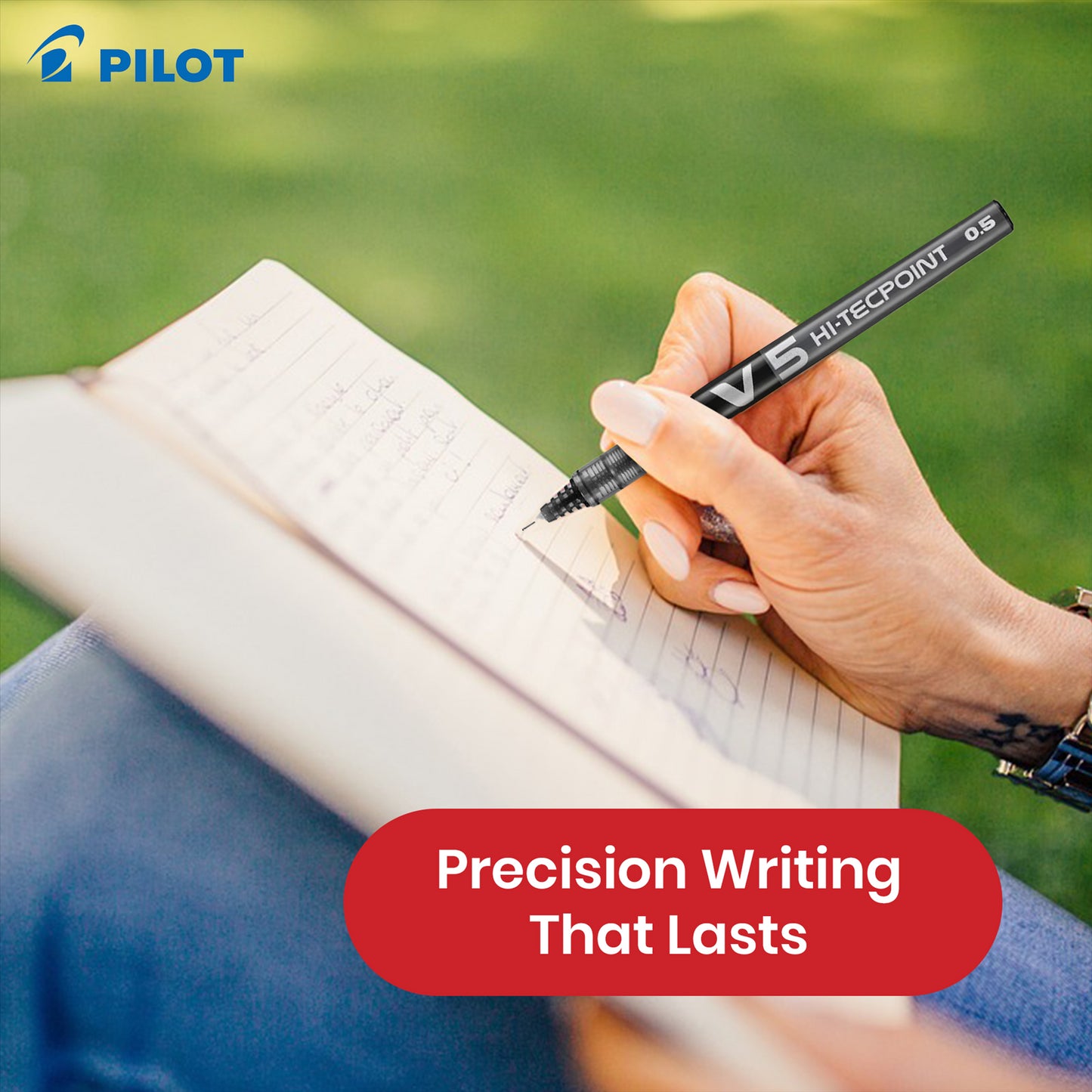 Pilot V5 Rollerball Pen - Black 0.5mm Fine Tip Rollerball Pen, Liquid Biros for Notes