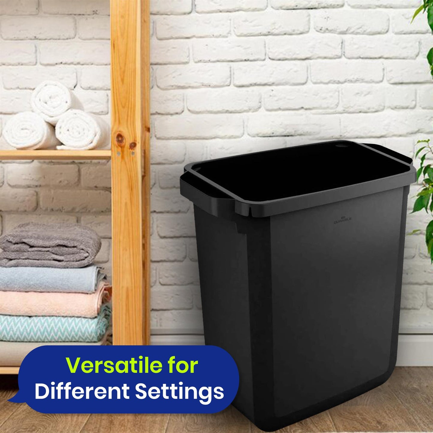60L Durable DURABIN Black Plastic Waste Bin with Open Top & Handles for Home & Office