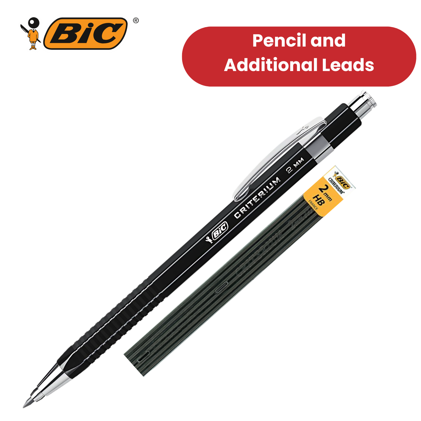 BIC Criterium 2mm Lead Mechanical Pencil  Plus 6 Leads),Black - Pack of 1 to 5