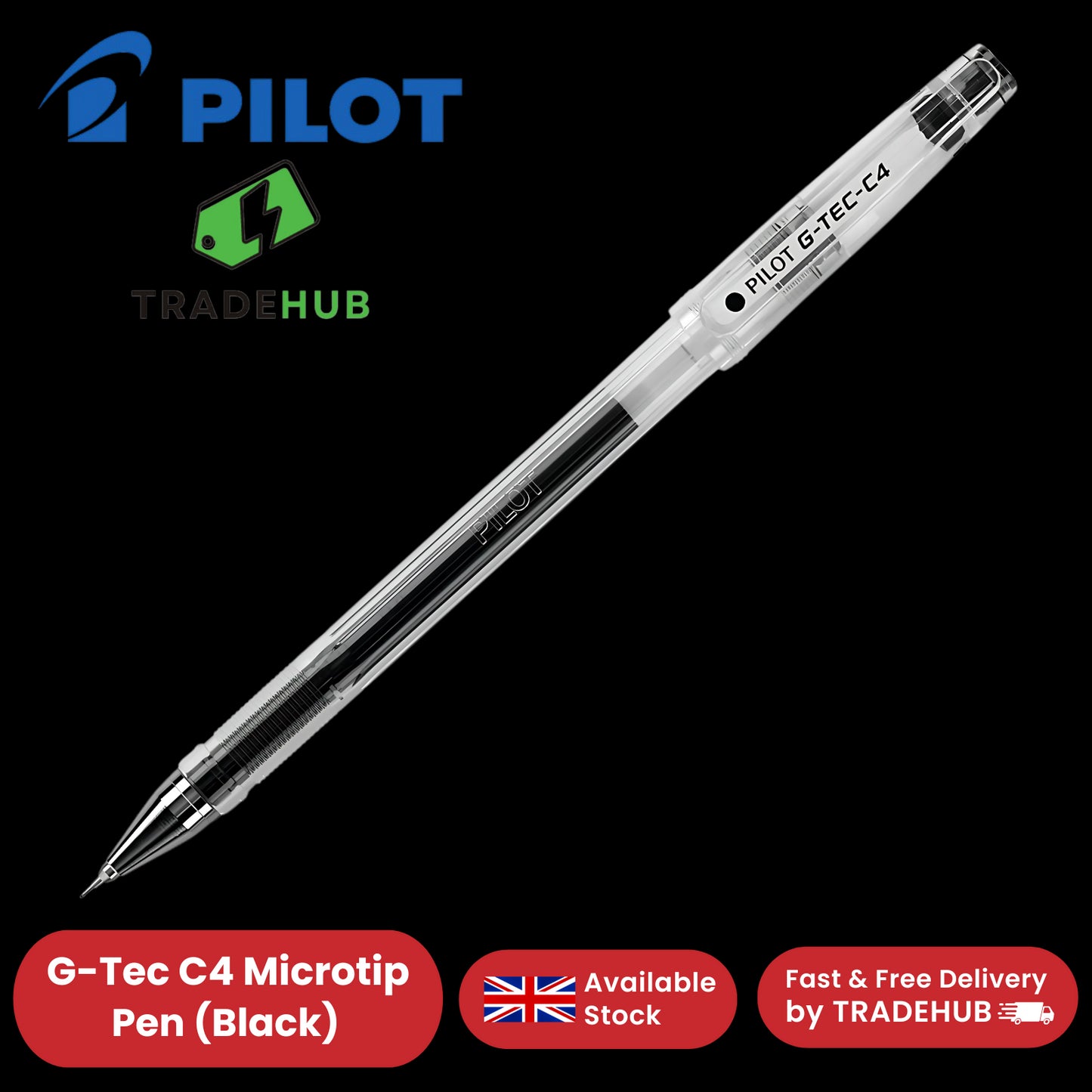 Pilot G Tec C4 Gel Rollerball Pens Microtip Extra Fine 0.4 mm Gel Ink - Black