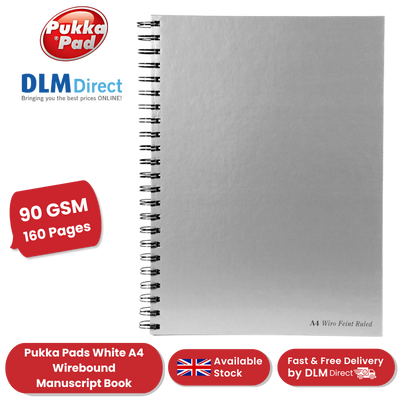 PUKKA PADS WHITE A4 WIREBOUND MANUSCRIPT BOOK 160 page 90gsm (RULED) - PACK OF 1 to 5