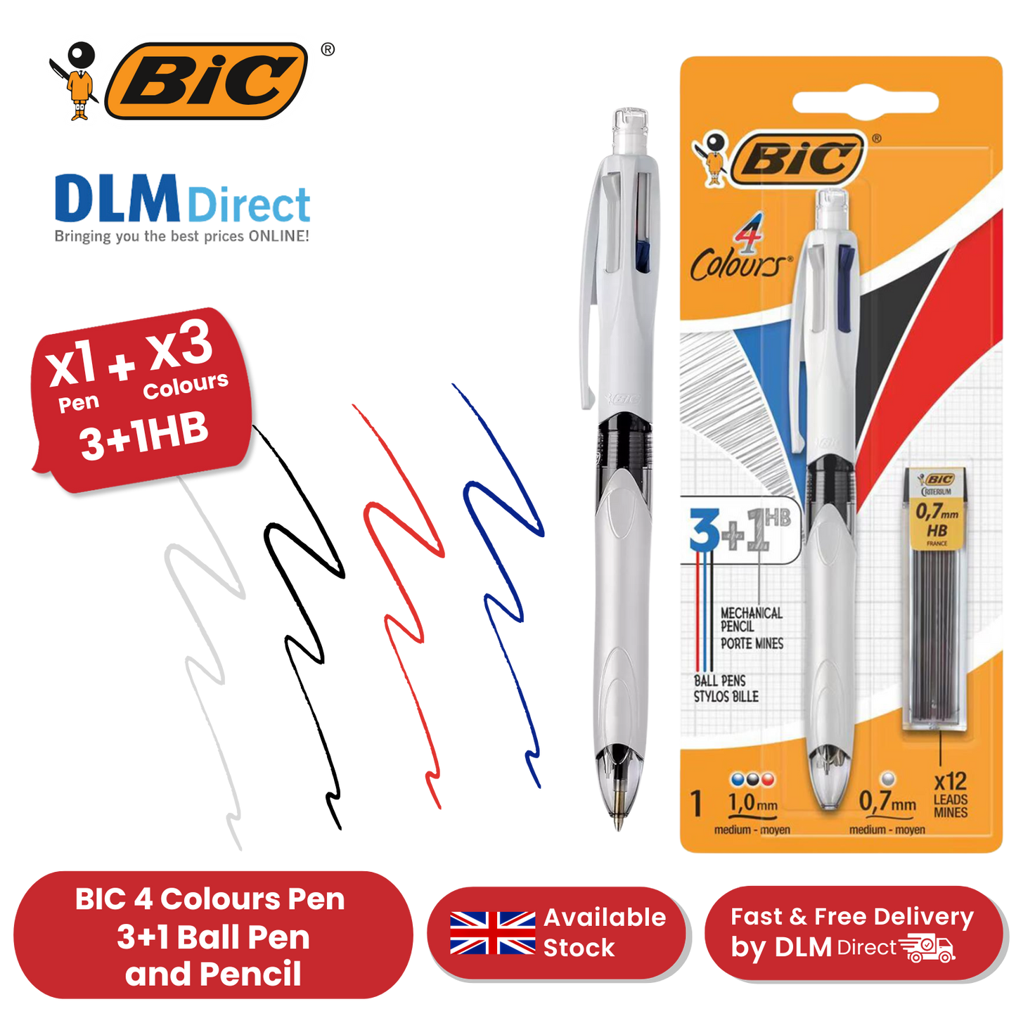 Bic 4 Colours Combination Medium Ballpoint Pen + Medium Mechanical Pencil