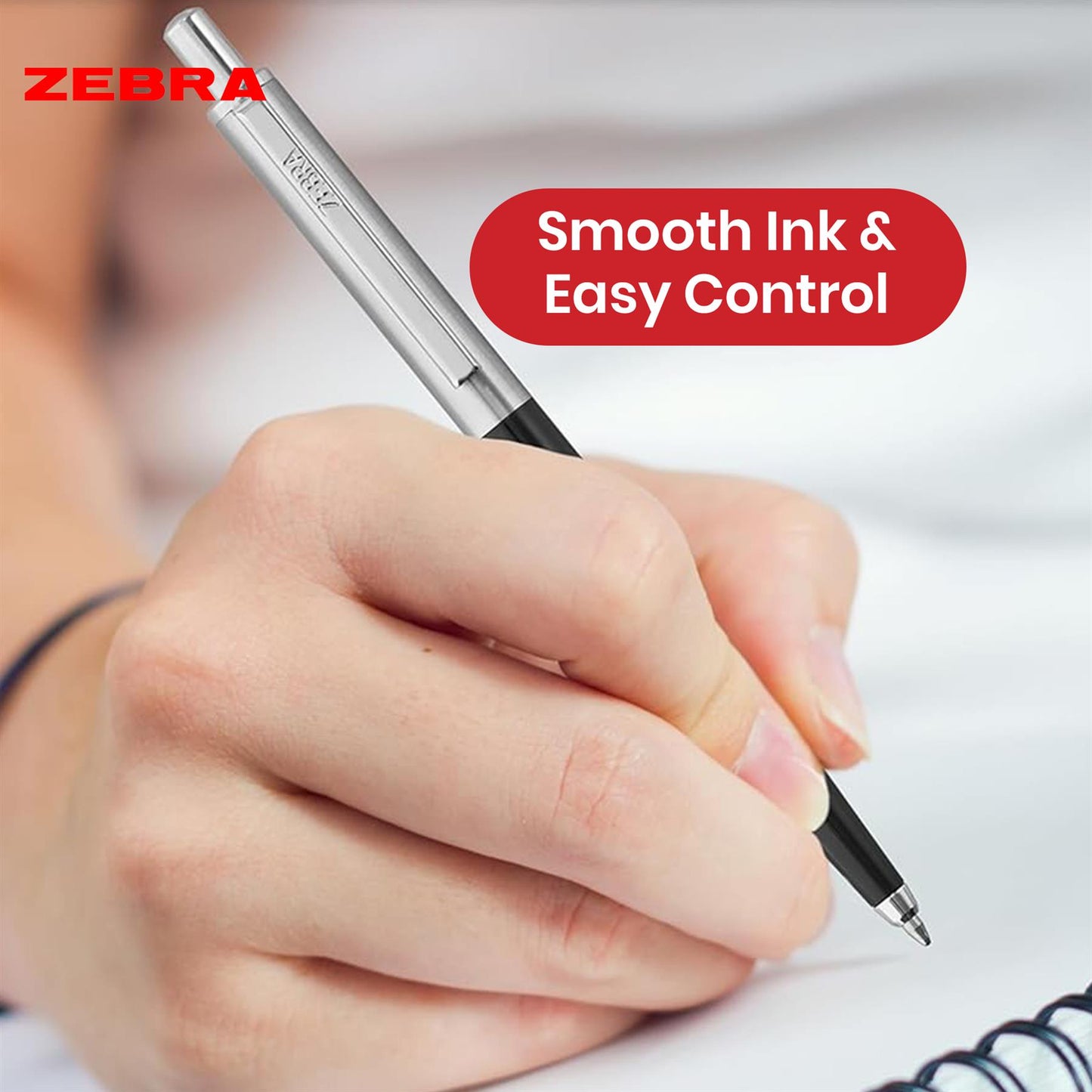 Zebra Ballpoint, Stainless Steel Retractable Pen Refillable Fine Point Biro for Presentation, Meeting & Assignments-Black